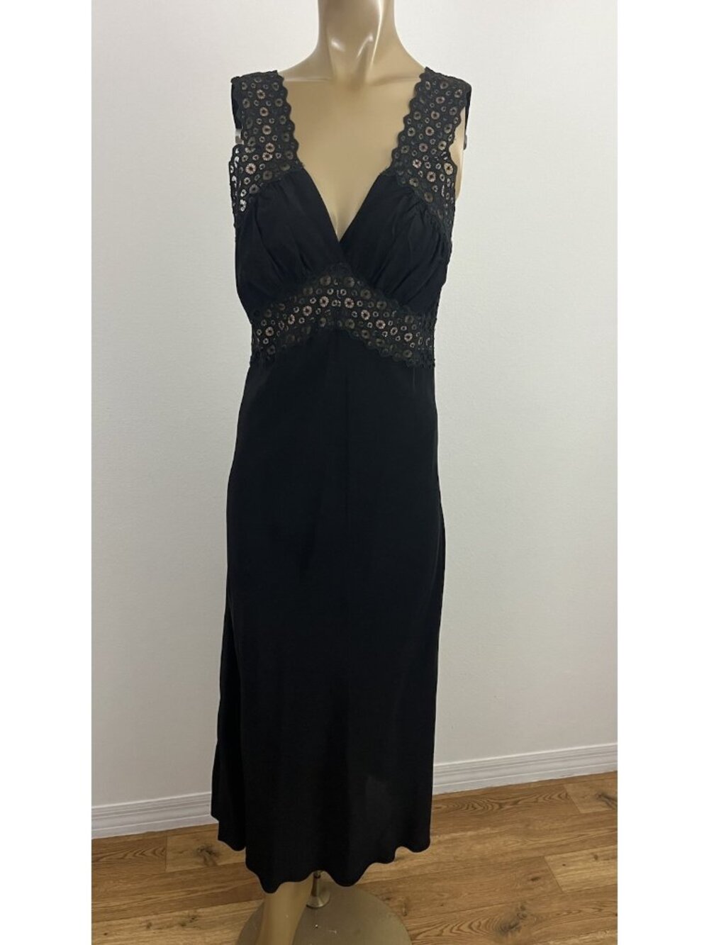 Vintage Women's Satin Babydoll Maxi Slip Dress Whimsigoth Goth Grunge Black Prom